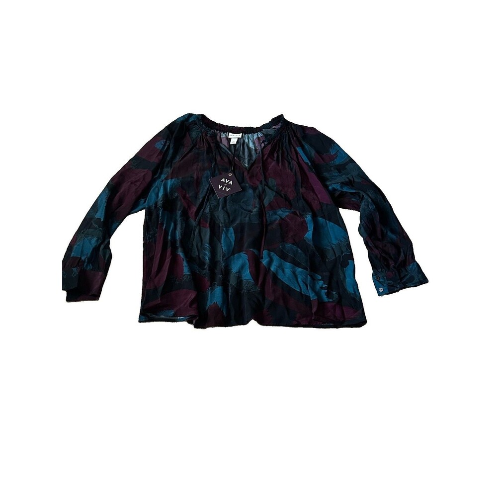 Ava & Viv Women's Plus Size 2X Raglan Split Neck Blouse Multi Floral NWT